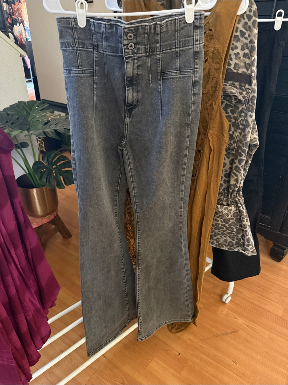 We The Free Washed Grey High-Rise Flare Jeans